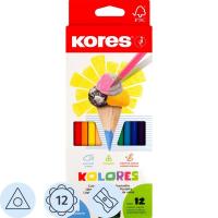 Карандаши цветные 12 цветов трехгранные с точилкой Kores - фото