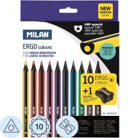 Карандаши цветные 10 цветов трехгранные с точилкой Milan Ergo - фото