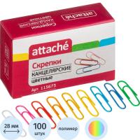Скрепки канцелярские 28 мм металлические с полимерным покрытием цветные Attache (упак. 100 шт) - фото