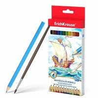 Карандаши акварельные 24 цвета шестигранные с кистью Erich Krause  - фото