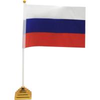 Флаг России 14х21 см настольный с белым флагштоком 30 см - фото