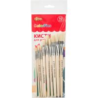 Набор кистей щетина плоский пучок №1 School ColorPics (уп. 10 шт) - фото