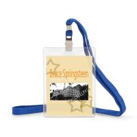 Бейдж вертикальный 87х120 мм с зажимом и синей тесьмой - фото