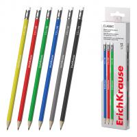 Карандаш чернографитный шестигранный с ластиком Erich Krause Classic 101 HB цв. корп. в ассортименте - фото