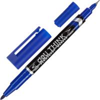 Маркер перманентный двухсторонний синий Deli Think (толщина линии 1,5/2-6 мм) - фото