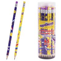 Карандаш чернографитный HB заточенный с ластиком Юнландия Юнландик цвет корпуса в ассортименте - фото