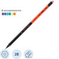 Карандаш чернографитный 2B шестигранный Deli Scribe цвет корп. в ассорт. заточенный с ластиком - фото