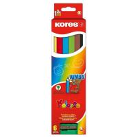 Карандаши цветные 6 цветов трехгранные с точилкой Kores Jumbo - фото