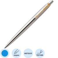 Ручка шариковая синяя 0.8 мм автоматическая Parker Jotter GT, серебристый корпус - фото