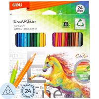 Карандаши цветные 24 цвета трехгранные Deli Enovation, пластиковые - фото