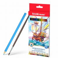 Карандаши акварельные 12 цветов шестигранные с кистью Erich Krause  - фото