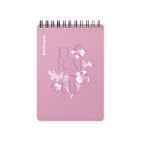 Блокнот А6 с пластиковой обложкой в клетку 80 л на спирали Erich Krause Floral Soul, розовый - фото