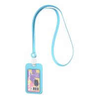 Бейдж силиконовый вертикальный 85х54мм ErichKrause Pastel, голубой с лентой - фото