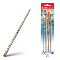 Набор кистей (№ 2, 5 круг. № 5, 8 плоск.) для акварели и гуаши, синтетика, 4 штуки (в блистере) - фото