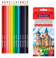 Карандаши цветные 12 цветов шестигранные BRAUBERG АКАДЕМИЯ - фото