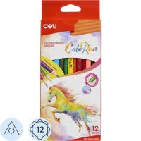 Карандаши цветные 12 цветов трехгранные Deli ColoRun - фото