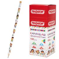 Карандаш чернографитный HB заточенный с ластиком ПИФАГОР "ЭНИКИ-БЕНИКИ" - фото