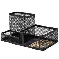 Подставка для канцелярских принадлежностей 3 отделения Deli черная металлическая сетка - фото