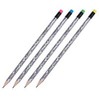 Карандаш чернографитный HB заточенный с ластиком ПИФАГОР, фольгированный корпус - фото