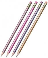 Карандаш чернографитный HB заточенный с ластиком Schoolformat цвет корпуса в ассортименте - фото