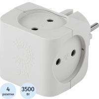 Разветвитель 4 розетки ЭРА SP-4-W4, 16А/3500Вт, без заземления, цвет белый - фото