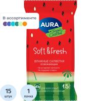 Салфетки влажные Aura Tropic Coctkail 15шт/уп освежающие флоупак с мягким клапаном - фото
