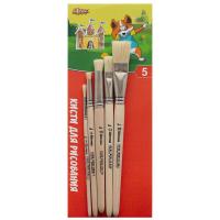 Набор кистей щетина круглый плоский пучок №1 School Шустрики (уп. 5 шт) - фото