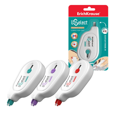 Корректирующая лента 5 мм x 8 м Erich Krause USelect с поворотным аппликатором в ассортименте - фото 1