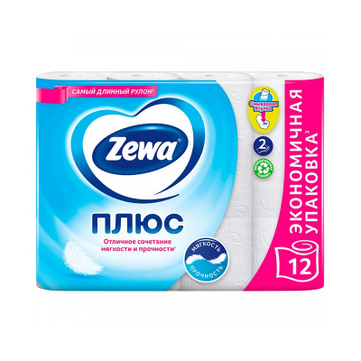 Бумага туалетная «Zewa Плюс» 2-слойная белая (12 рулонов в упаковке) - фото 1