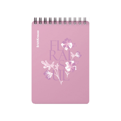 Блокнот А6 с пластиковой обложкой в клетку 80 л на спирали Erich Krause Floral Soul, розовый - фото 1
