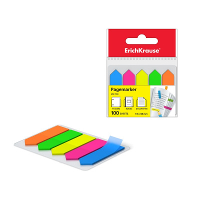 Клейкие закладки-стрелки пластиковые 12х44 мм 5 цветов по 20 листов Erich Krause Neon Arrows в диспе - фото 1