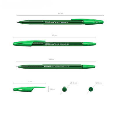 Ручка шариковая Erich Krause R-301 Stick Original 0.35 мм зеленая - фото 3