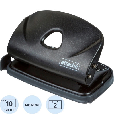 Дырокол до 10 листов Attache Power черный с линейкой - фото 1