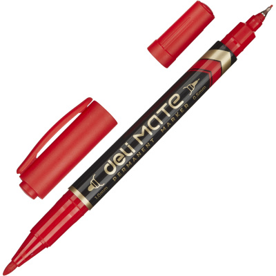 Маркер перманентный двухсторонний красный Deli Mate (толщина линии 0.5/1 мм) - фото 1