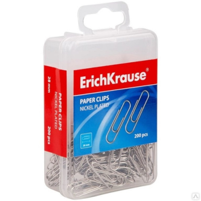 Скрепки канцелярские 28 мм металлические никелированные Erich Krause (уп. 200 шт) - фото 1