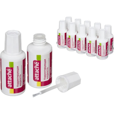 Корректирующая жидкость 20 мл Attache на быстросохнущей основе ворсовая кисточка - фото 1