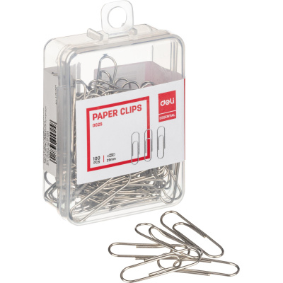 Скрепки канцелярские 28 мм металлические никелированные Deli (уп. 100 шт) - фото 1