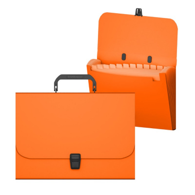 Папка-портфель пластиковая А4 на защелке Erich Krause Matt Neon оранжевая (12 отделений) - фото 1