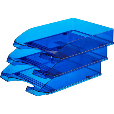 Лоток для бумаг горизонтальный прозрачный синий Attache Line, размер 340х255х63 мм  - фото 6