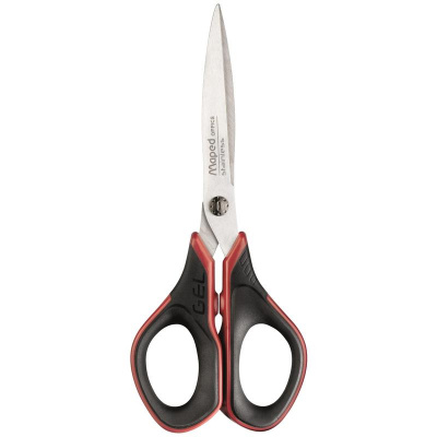 Ножницы 170 мм остроконечные с симметричными пластиковыми с гелевыми вставками ручками черно-красног - фото 2