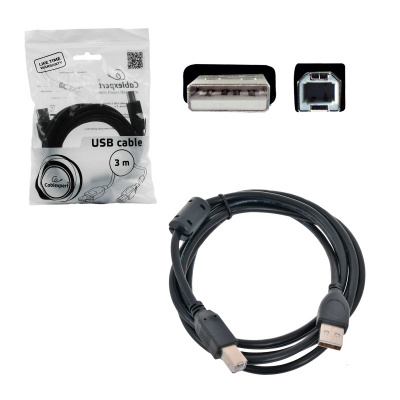 Кабель USB 2.0 AM/BM 3.0 м черный Cablexpert CCF-USB2-AMBM10 - фото 2