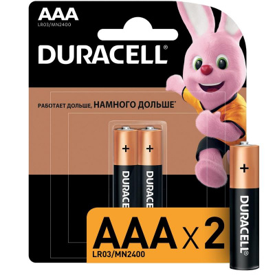 Батарейка Duracell Basic AAA LR03 24А алкалиновые 2шт/уп - фото 1