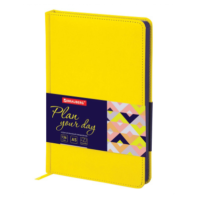 Ежедневник недатированный А5 искусственная кожа 136 л Brauberg Rainbow желтый, цена, описание, фото 1 Ежедневник недатированный А5 искусственная кожа 136 л Brauberg Rainbow желтый - фото 1