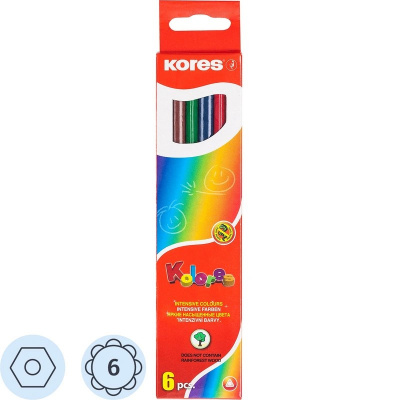 Карандаши цветные 6 цветов шестигранные Kores - фото 1