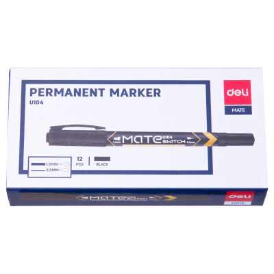 Маркер перманентный двухсторонний черный Deli Mate (толщина линии 0.5/1 мм) - фото 4
