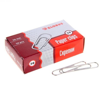 Скрепки канцелярские 50 мм металлические без покрытия Globus (уп. 50 шт) - фото 1