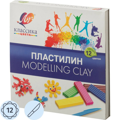 Пластилин классический 12 цветов Луч Классика со стеком - фото 1