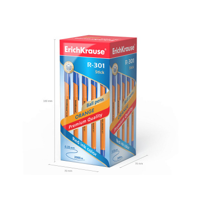Ручка шариковая Erich Krause R-301 Stick Orange 0.35 мм синяя - фото 2