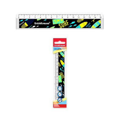 Линейка 15 см пластиковая с выемкой Erich Krause Surf Team - фото 1