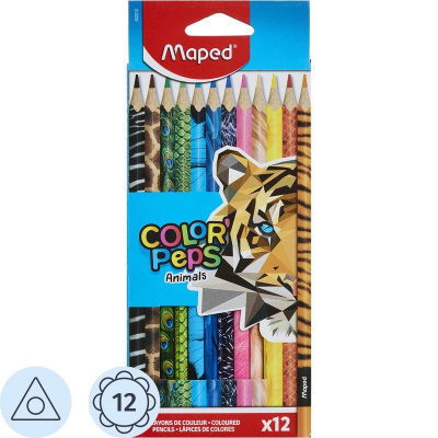Карандаши цветные 12 цветов трёхгранные Maped COLOR'PEPS ANIMALS - фото 1